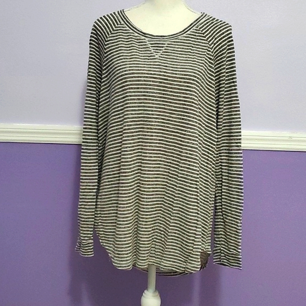 Bobeau Gray Striped Long Sleeve Flowy Cozy Lagenlook Knit Tunic Top 2X